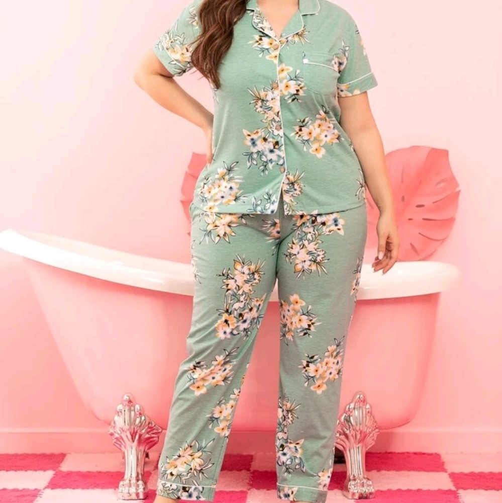 SHEIN pajama set - mint green - Plus 1XL